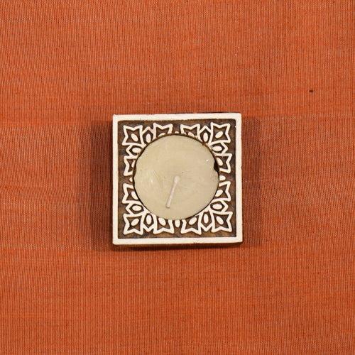 Hand carved block tea light - Square Abstract design