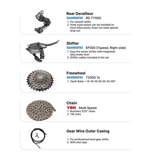 Shimano Gear Set - Non Gear to 7 Speed Bicycle Gears conversion kit