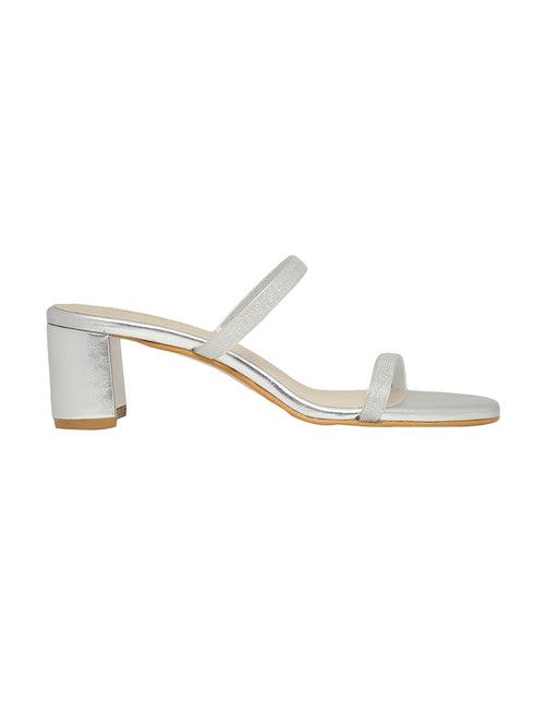 Juliana Silver Block Heels