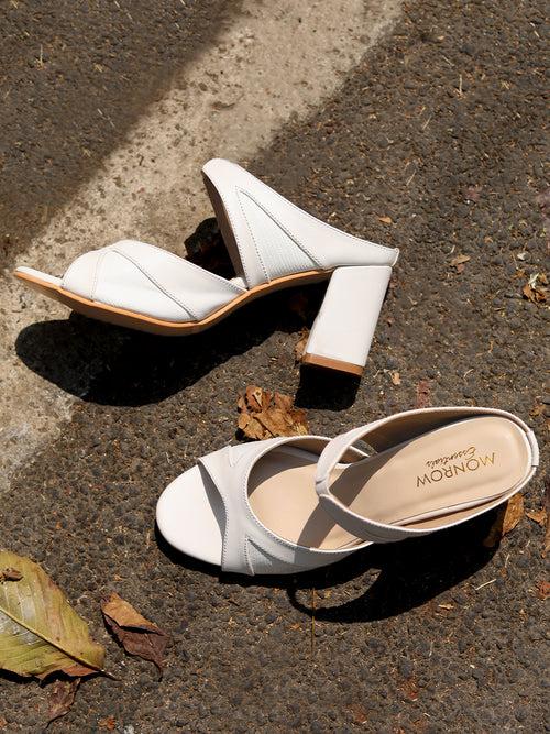 Divaya White Block Heels