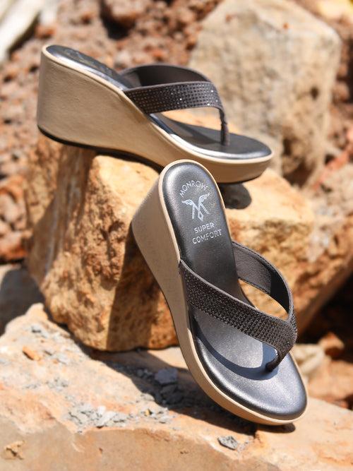 Meqila Grey Wedge Heels