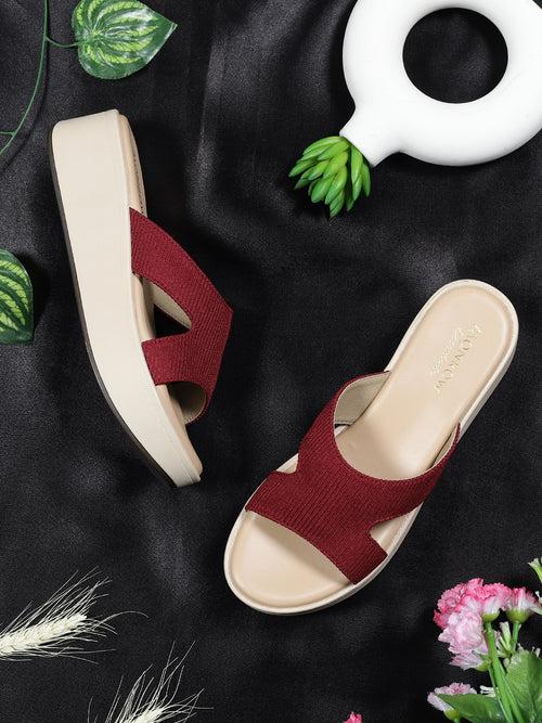 Inaya Maroon Wedge Heels