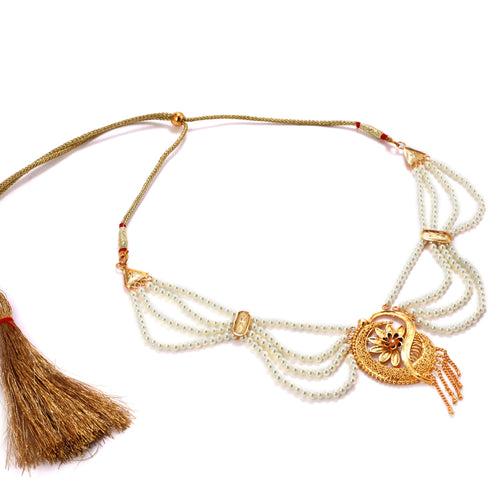 Aadya - White Beaded Ranihar Necklace Set