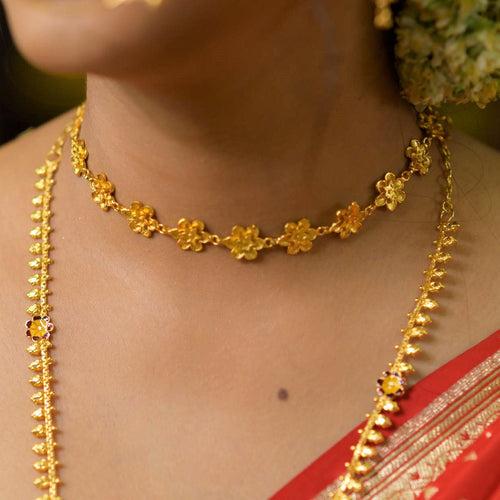 Flower Line Shish Patti Cum Necklace