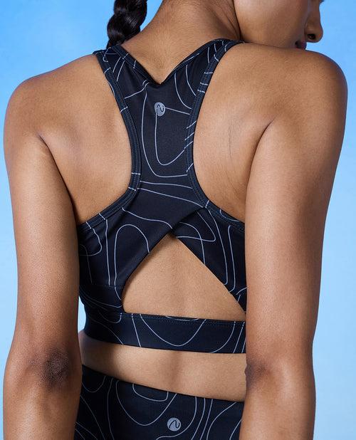 Nykd All Day On-Trend Sports Bra With Keyhole Back - NYK082 - Doodle Black Print