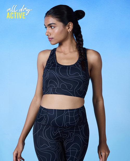 Nykd All Day On-Trend Sports Bra With Keyhole Back - NYK082 - Doodle Black Print