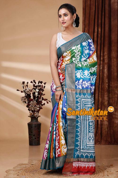 Zari Border Pure Tussar Silk Kantha Stitch Saree SN202415427