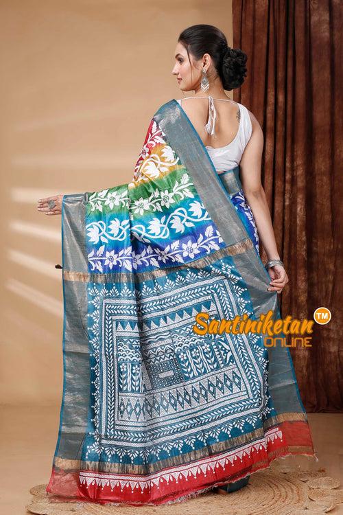 Zari Border Pure Tussar Silk Kantha Stitch Saree SN202415427