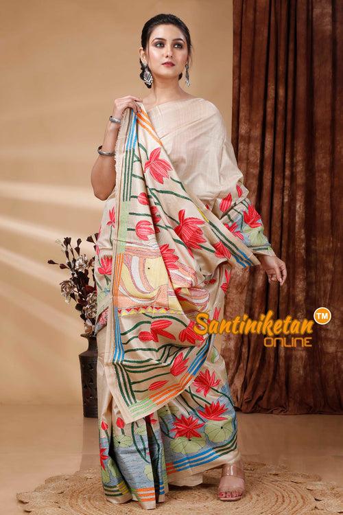 Pure Gachi Tussar Silk Kantha Stitch Saree SN202415503