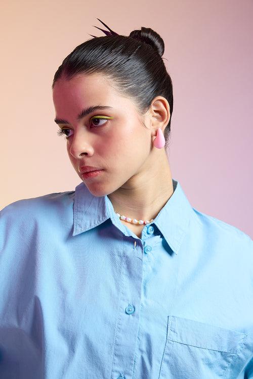 BLUE CROPPED COTTON SHIRT