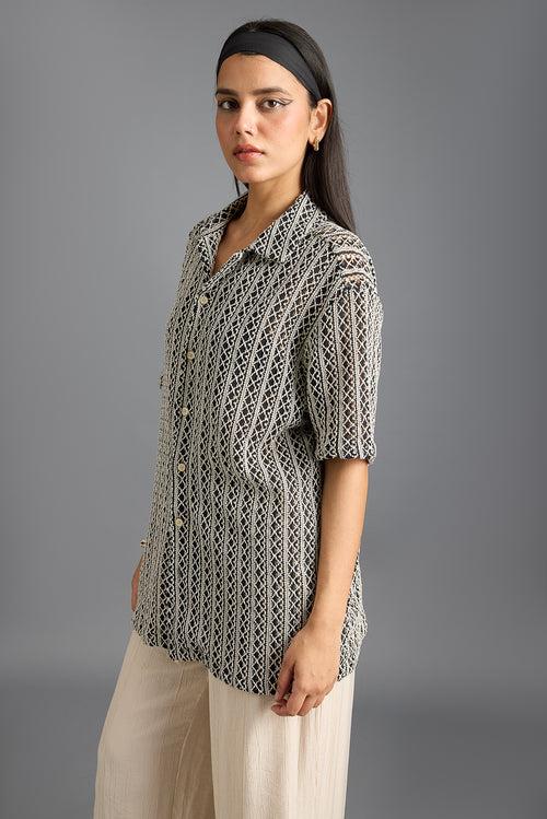 TEXTURED CROCHET MONOCHROMIC WOMEN'S SHIRT