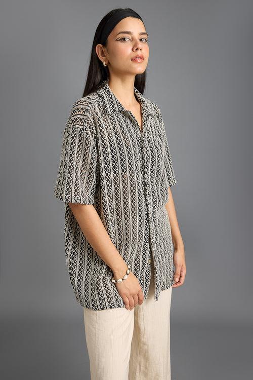 TEXTURED CROCHET MONOCHROMIC WOMEN'S SHIRT