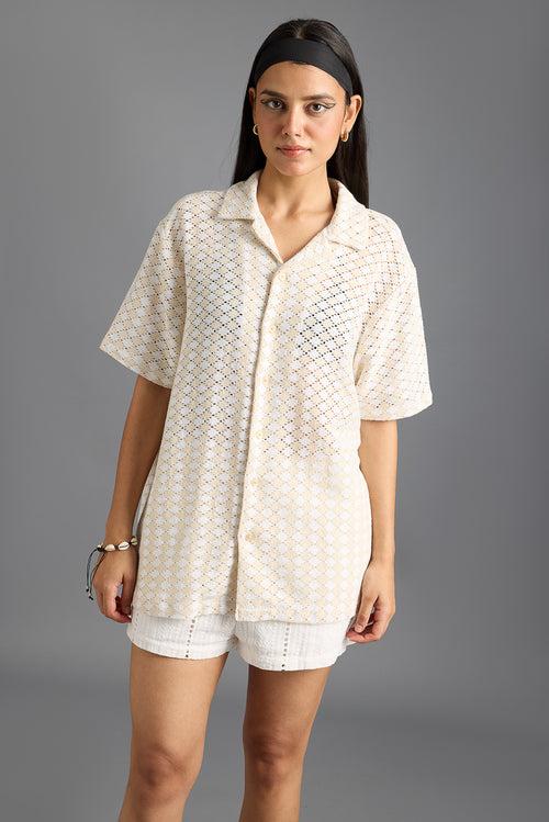 TEXTURED CROCHET VINTAGE WOMEN'S SHIRT