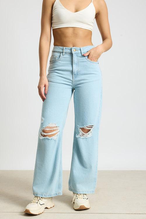 AQUA HAZE DISTRESSED HIGH-RISE JEANS