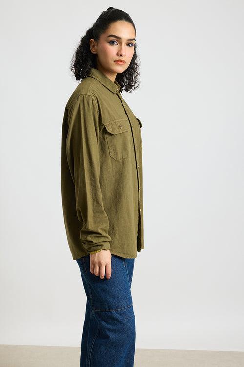 BLAZE MILITARY OLIVE SOLID WOMEN'S SHIRT