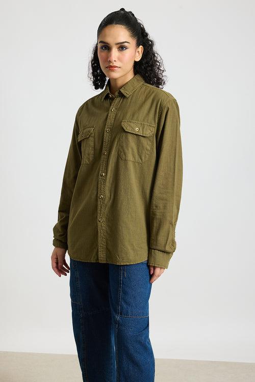 BLAZE MILITARY OLIVE SOLID WOMEN'S SHIRT