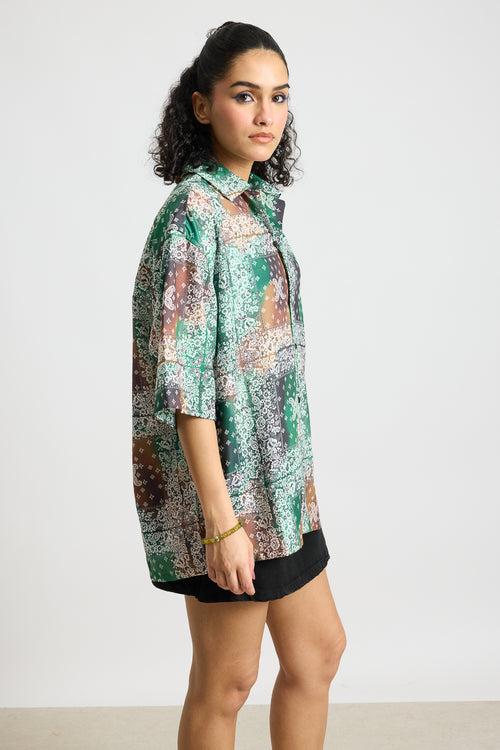 GREEN MULTI PRINT WOMEN'S RESORT SHIRT