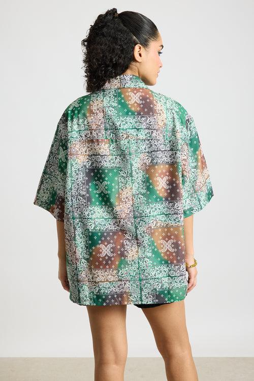 GREEN MULTI PRINT WOMEN'S RESORT SHIRT