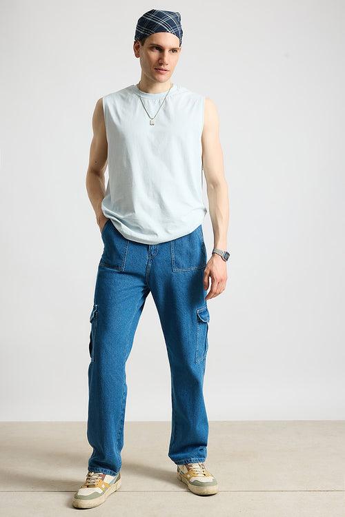 BLUE UTILITY MEN'S CARGO JEANS