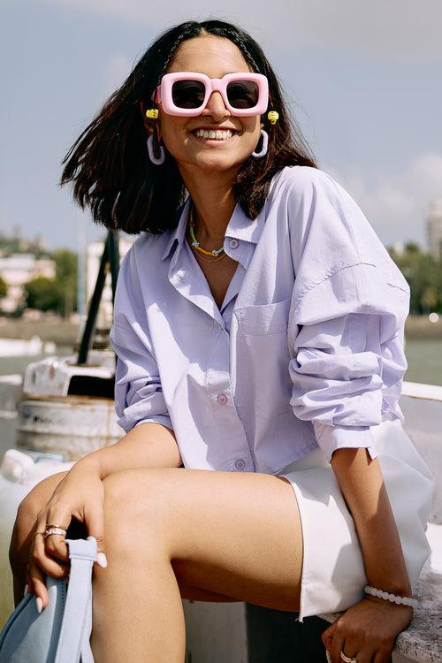 PURPLE CROPPED COTTON SHIRT