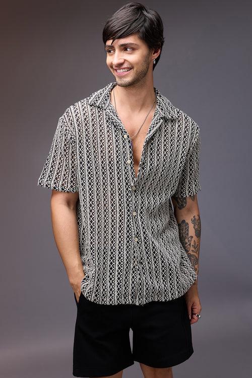 TEXTURED CROCHET MONOCHROMIC MEN'S SHIRT