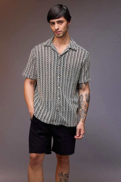 TEXTURED CROCHET MONOCHROMIC MEN'S SHIRT