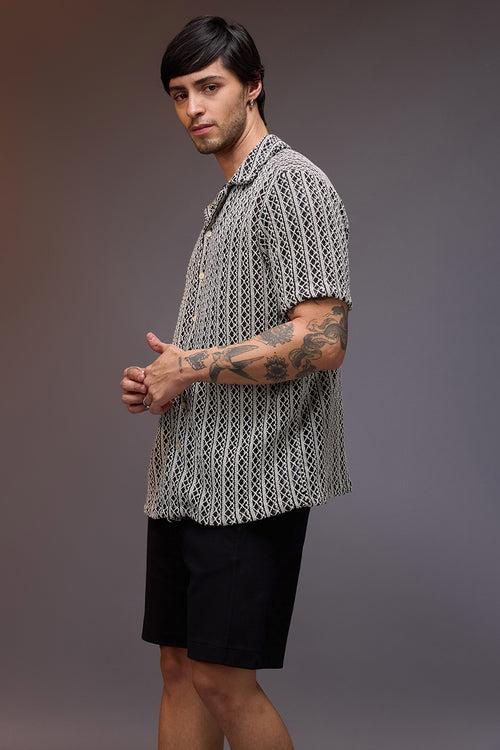 TEXTURED CROCHET MONOCHROMIC MEN'S SHIRT