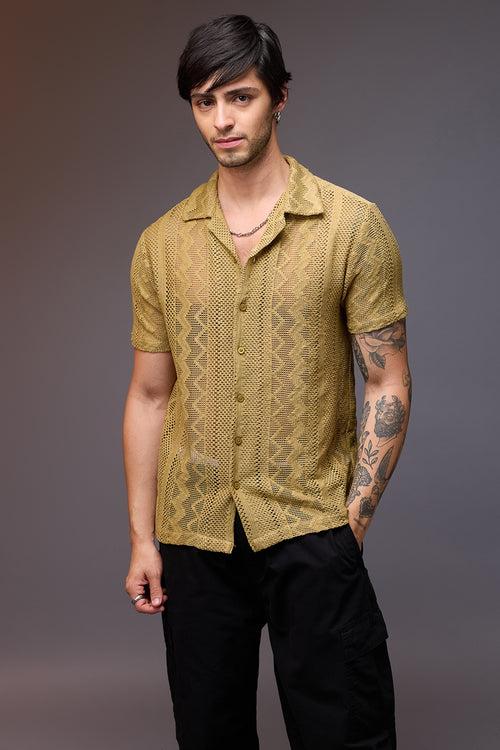 TEXTURED CROCHET MEN'S SHIRT- KHAKI