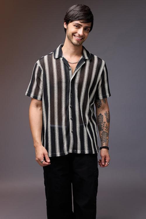 TEXTURED CROCHET MEN'S SHIRT- MONOCHROME