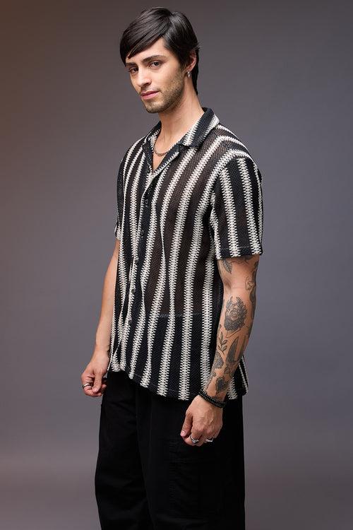 TEXTURED CROCHET MEN'S SHIRT- MONOCHROME