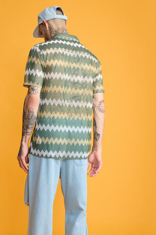 GREEN ZIG ZAG MESH SHIRT