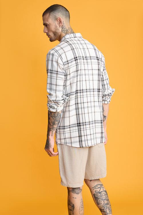 TEXTURED KNIT FULL SLEEVES SHIRT- WHITE/BLACK CHECKS