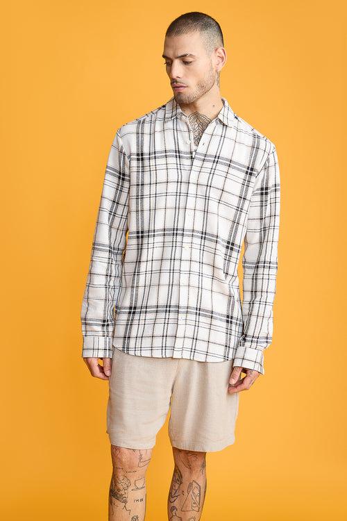 TEXTURED KNIT FULL SLEEVES SHIRT- WHITE/BLACK CHECKS