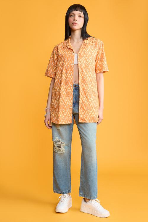 ORANGE PRINTED WOMEN'S RESORT SHIRT