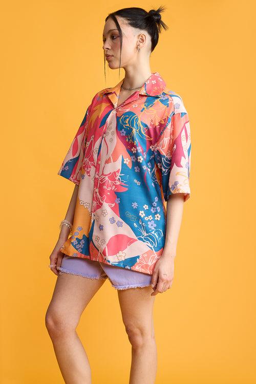 WREATHED PRINT WOMEN'S RESORT SHIRT