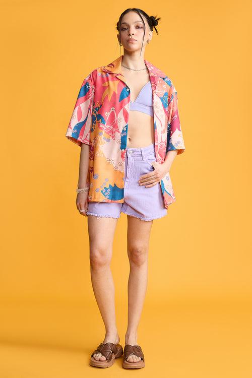 WREATHED PRINT WOMEN'S RESORT SHIRT