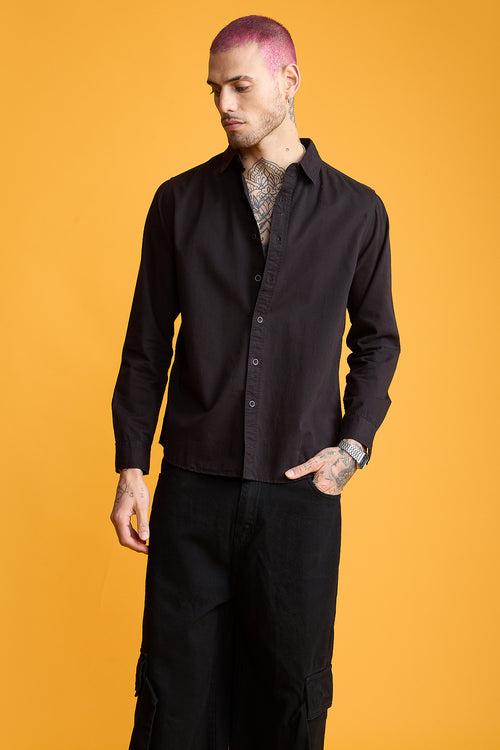 EASY TWILL BLACK MEN'S REGULAR FIT SHIRT