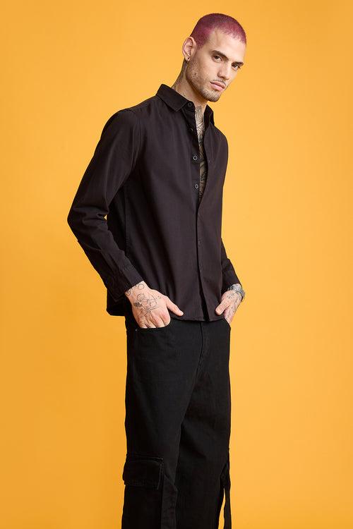 EASY TWILL BLACK MEN'S REGULAR FIT SHIRT