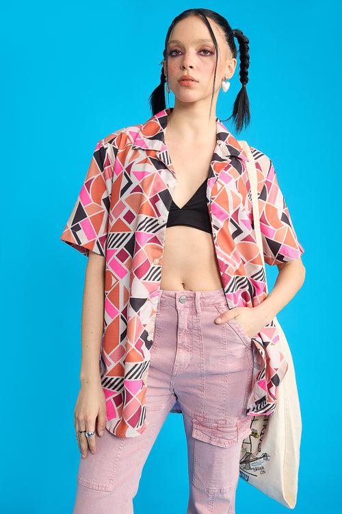 GEOMETRIC PRINT WOMEN'S RESORT SHIRT