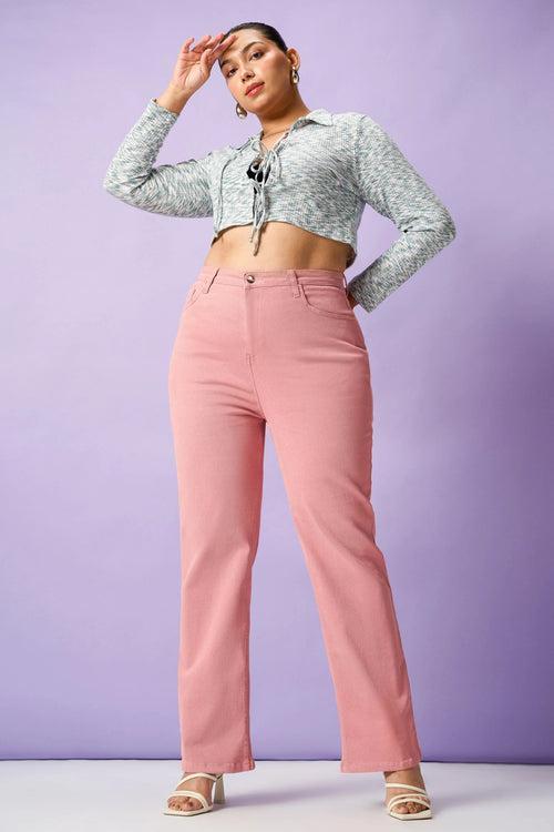 Faint Pink Curve Straight Fit Jeans