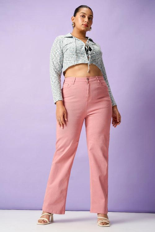 Faint Pink Curve Straight Fit Jeans