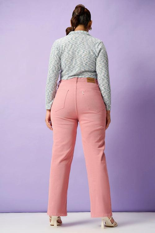 Faint Pink Curve Straight Fit Jeans