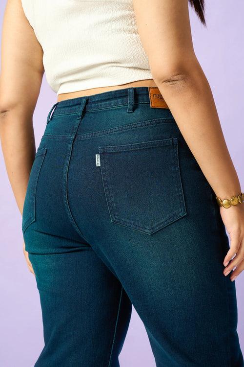 Subtle Teal Curve Straight Leg Jeans