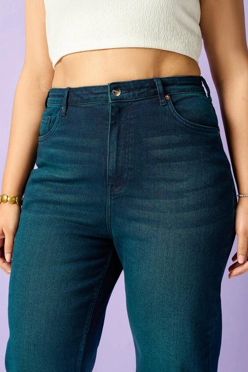 Subtle Teal Curve Straight Leg Jeans