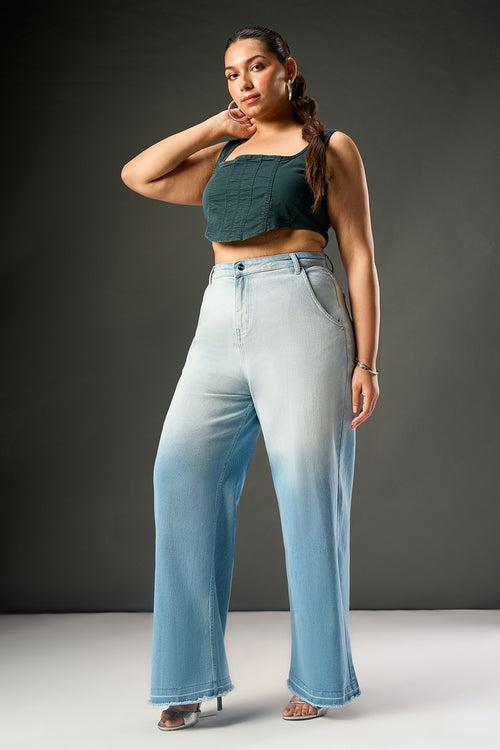 Morning Blue Ombre Curve Wide Leg Jeans