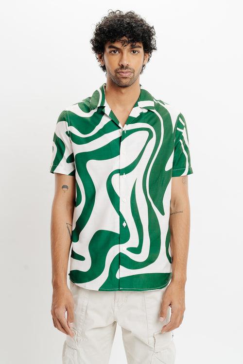 MEN'S GREEN ABSTRACT PRINTED SHIRT