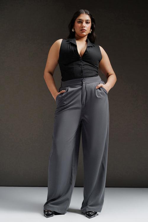 Deep Dusk Curve Pleated Straight Fit Korean Pants