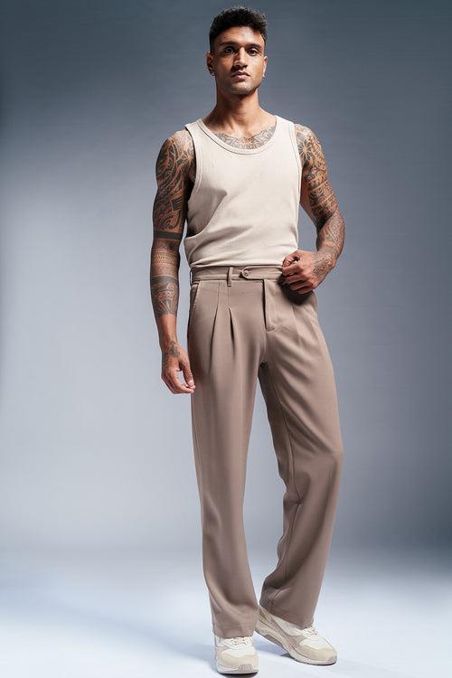 Ashen Beige Men's Stylised Korean Pants