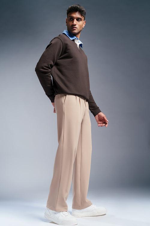 Beige Blaze Men's Double Pleated Korean Pants