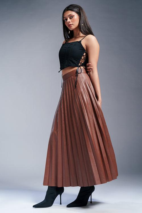 Espresso Brown Leather Skirt